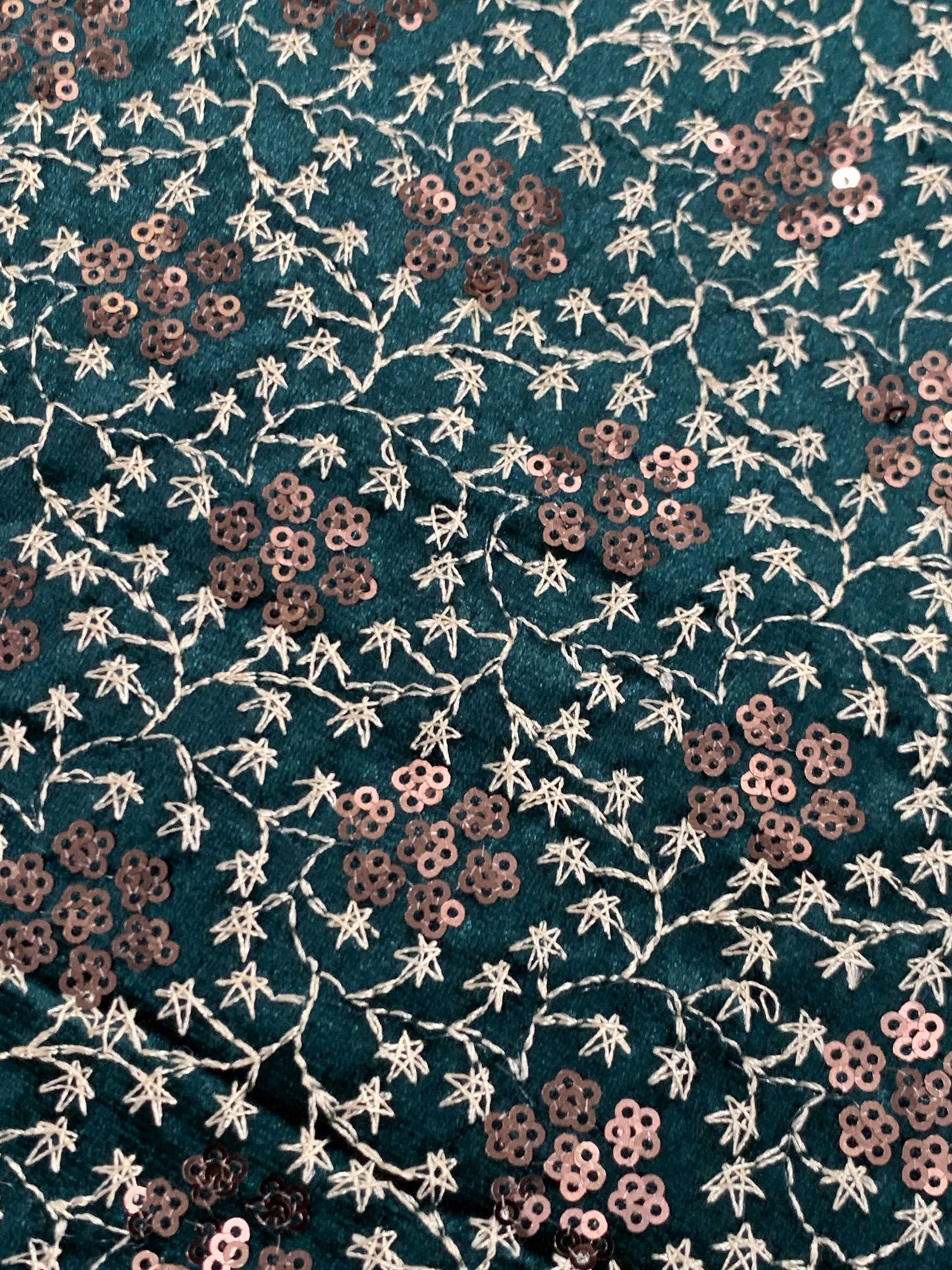 Heritage Velvet Embroidery and Sequin Bottle Green Fabric