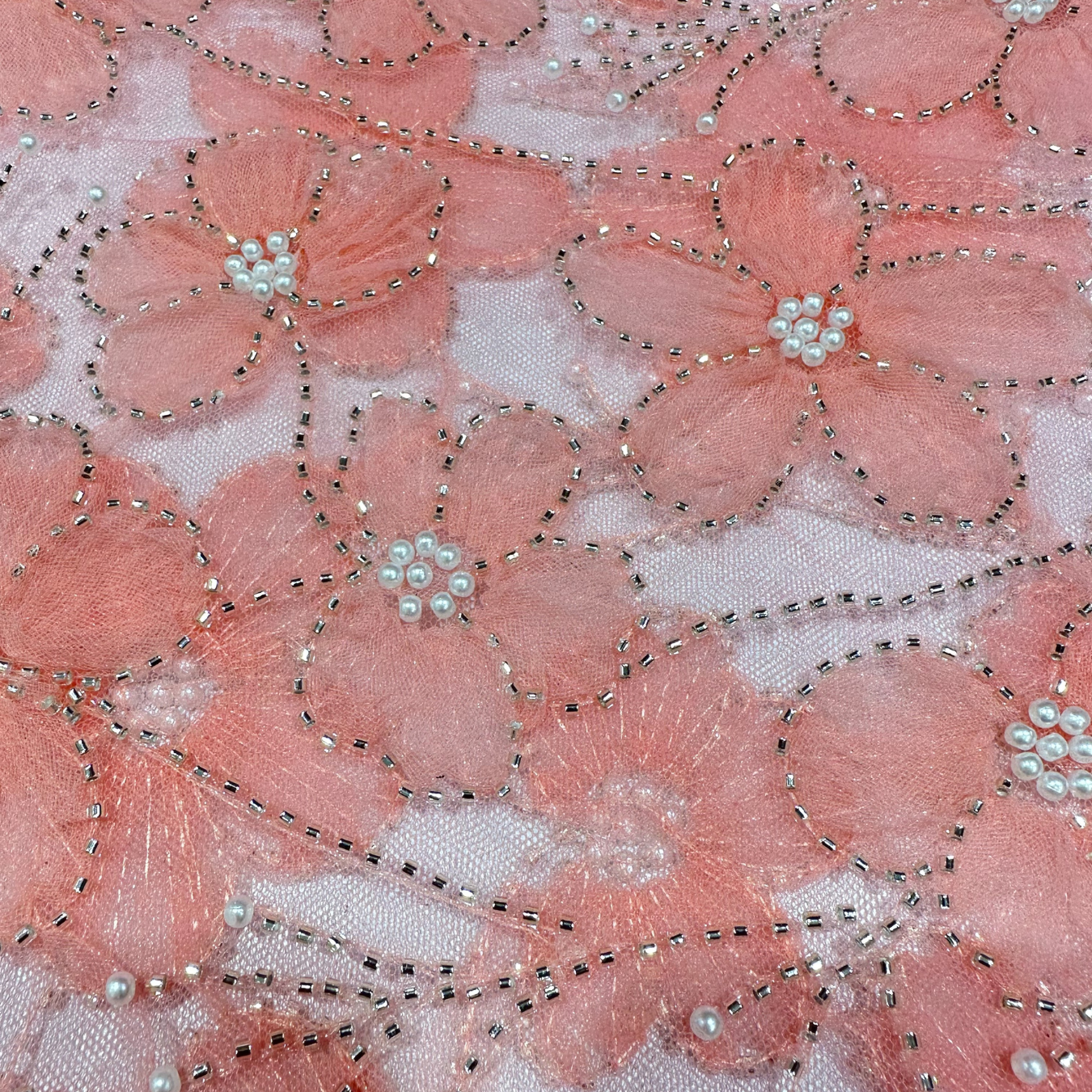 Melon Ribbon Floral Handwork Net 56" Fabric