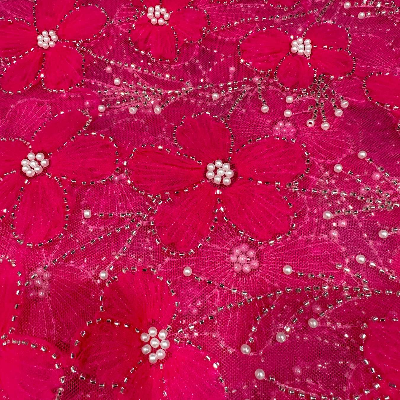 Pink Ribbon Floral Handwork Net 56" Fabric