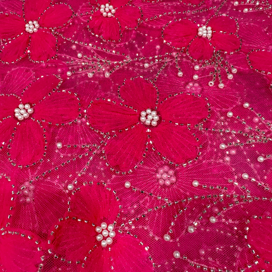 Pink Ribbon Floral Handwork Net 56" Fabric