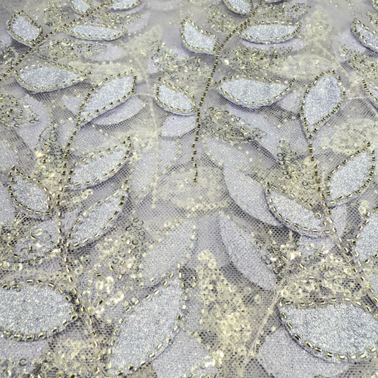 Satiny Lavender Leaf Handwork Net 56" Fabric