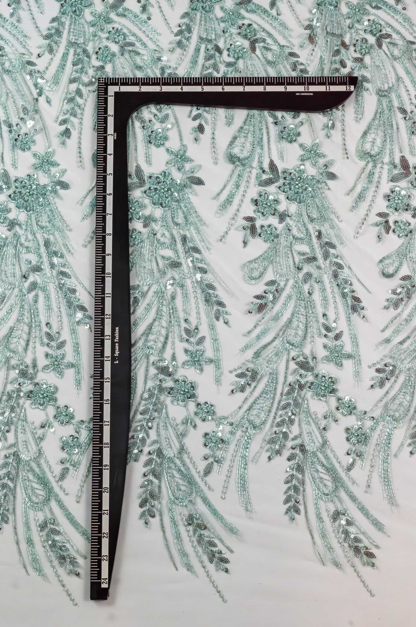 Sapphire Floral Heavy Mint Handwork Net 54" Fabric