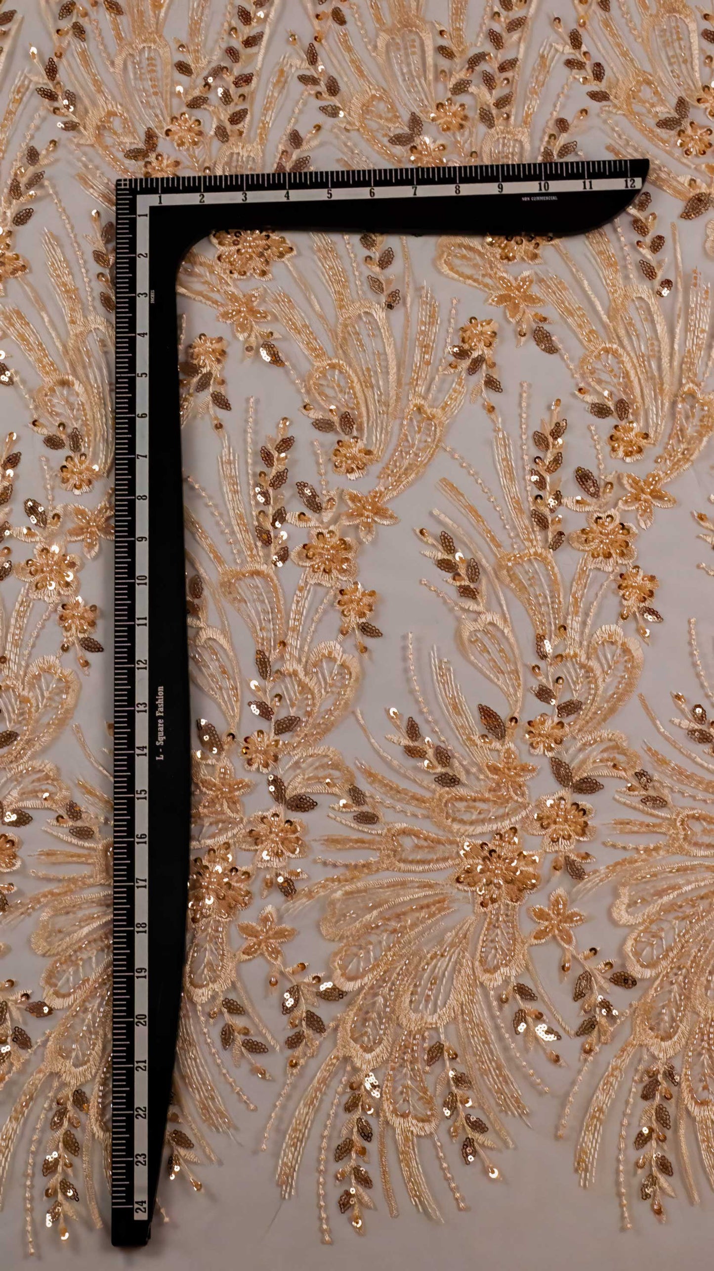 Sapphire Floral Heavy Handwork Net Peach 54" Fabric