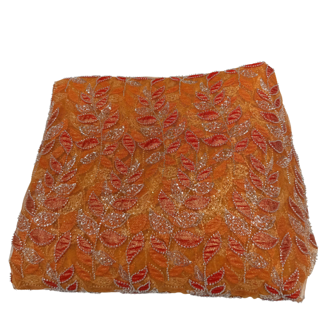 Satiny Sunrise Orange Leaf Lace 56" Fabric