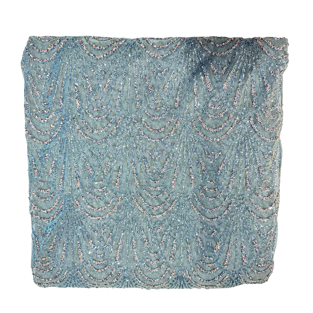 Double Tone Powder Blue Handwork Net 56" Fabric