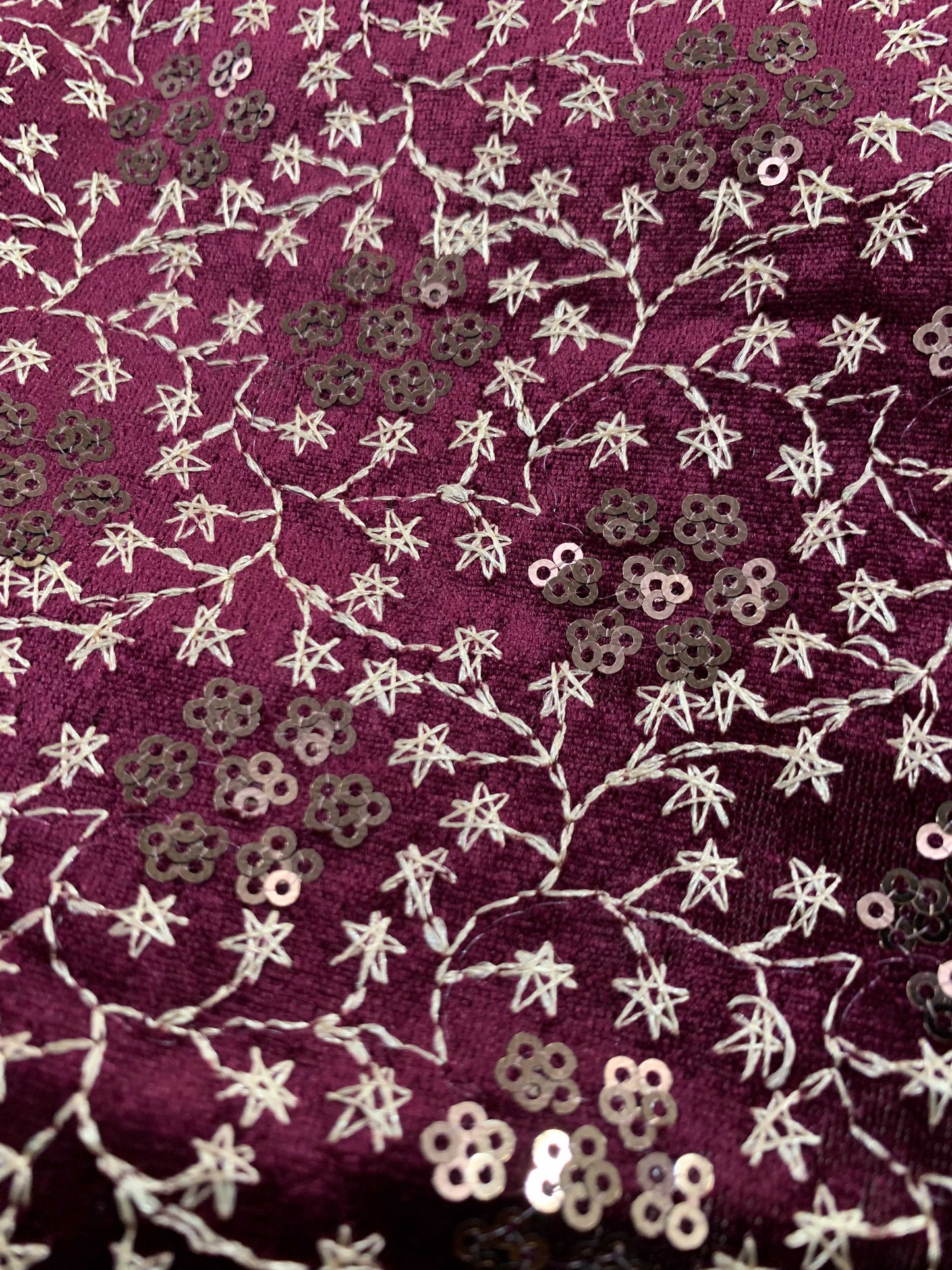 Heritage Velvet Embroidery and Sequin Maroon Fabric