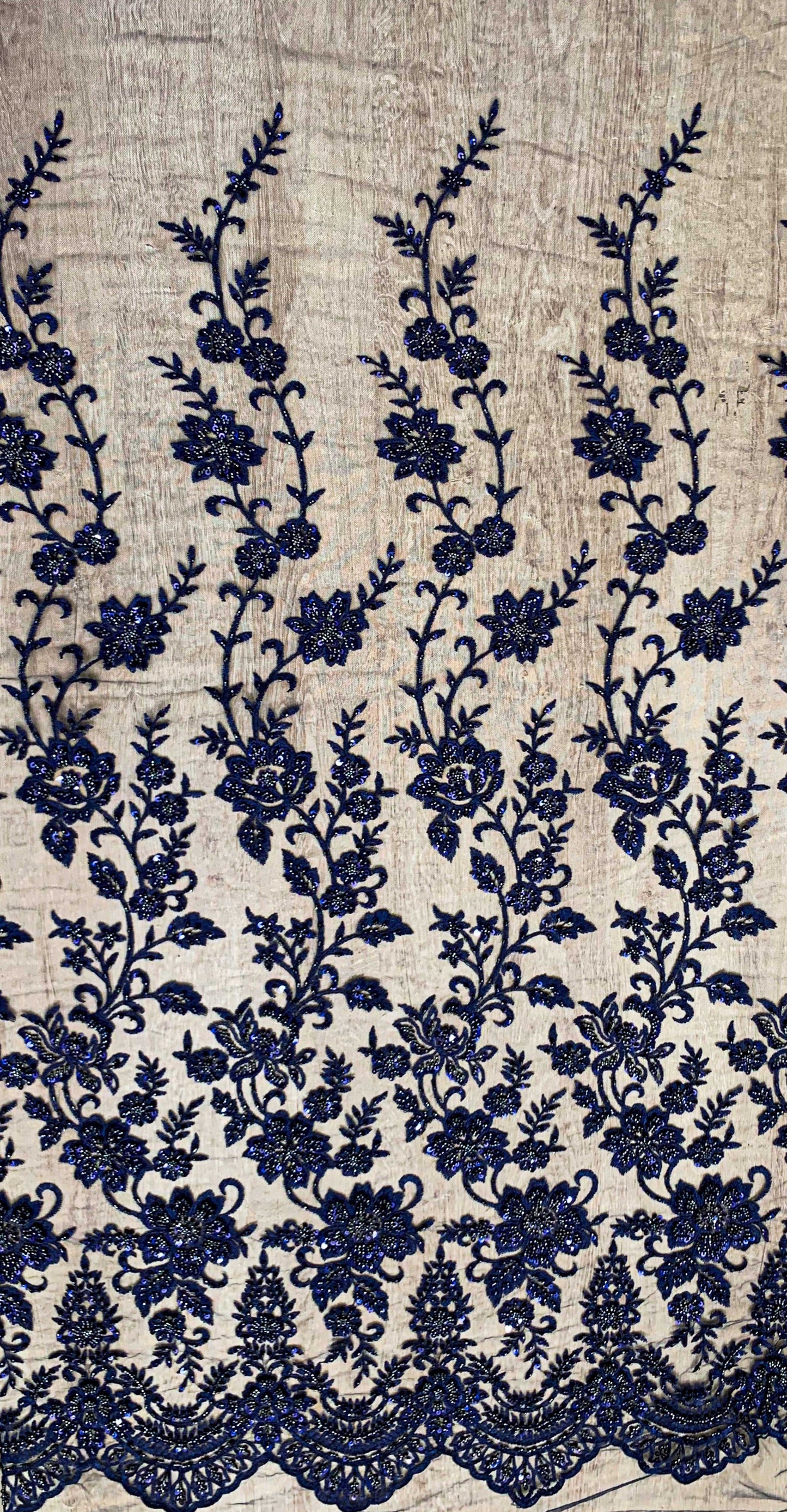 Navy Blue Sequin & Beadwork Heavy Lace Fabric