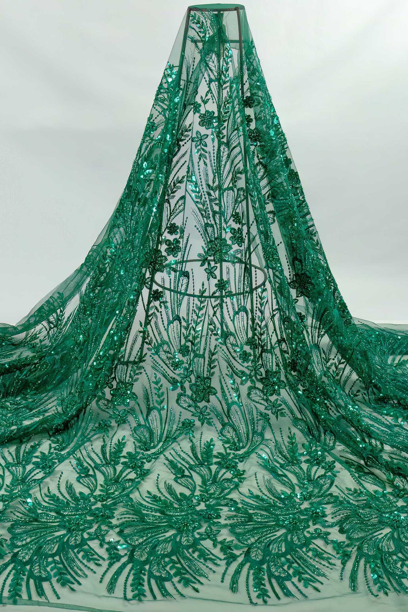 Sapphire Floral Heavy Handwork Net Emerald Green 54" Fabric