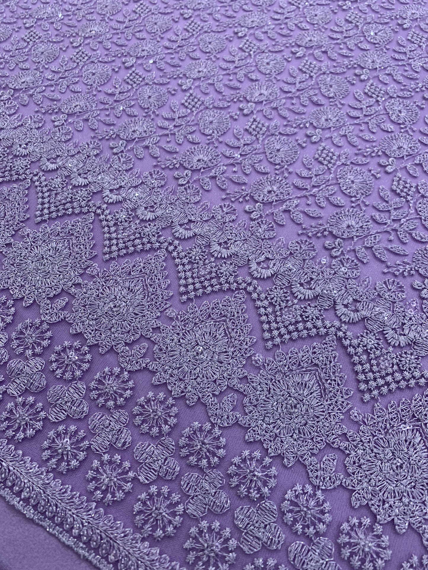 Shalom Lavender Sequin & Embroidery Border Lace Fabric