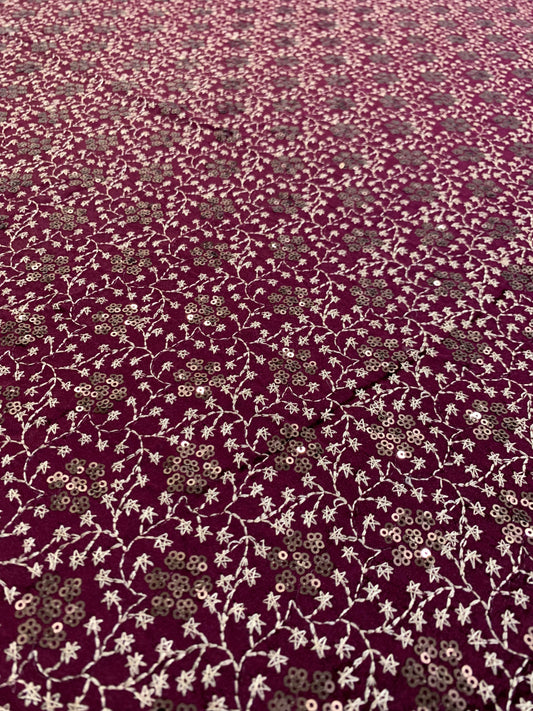 Heritage Velvet Embroidery and Sequin Maroon Fabric