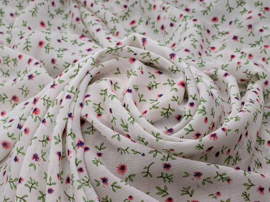 Lurex Georgette Printed Floral White 58" Fabric