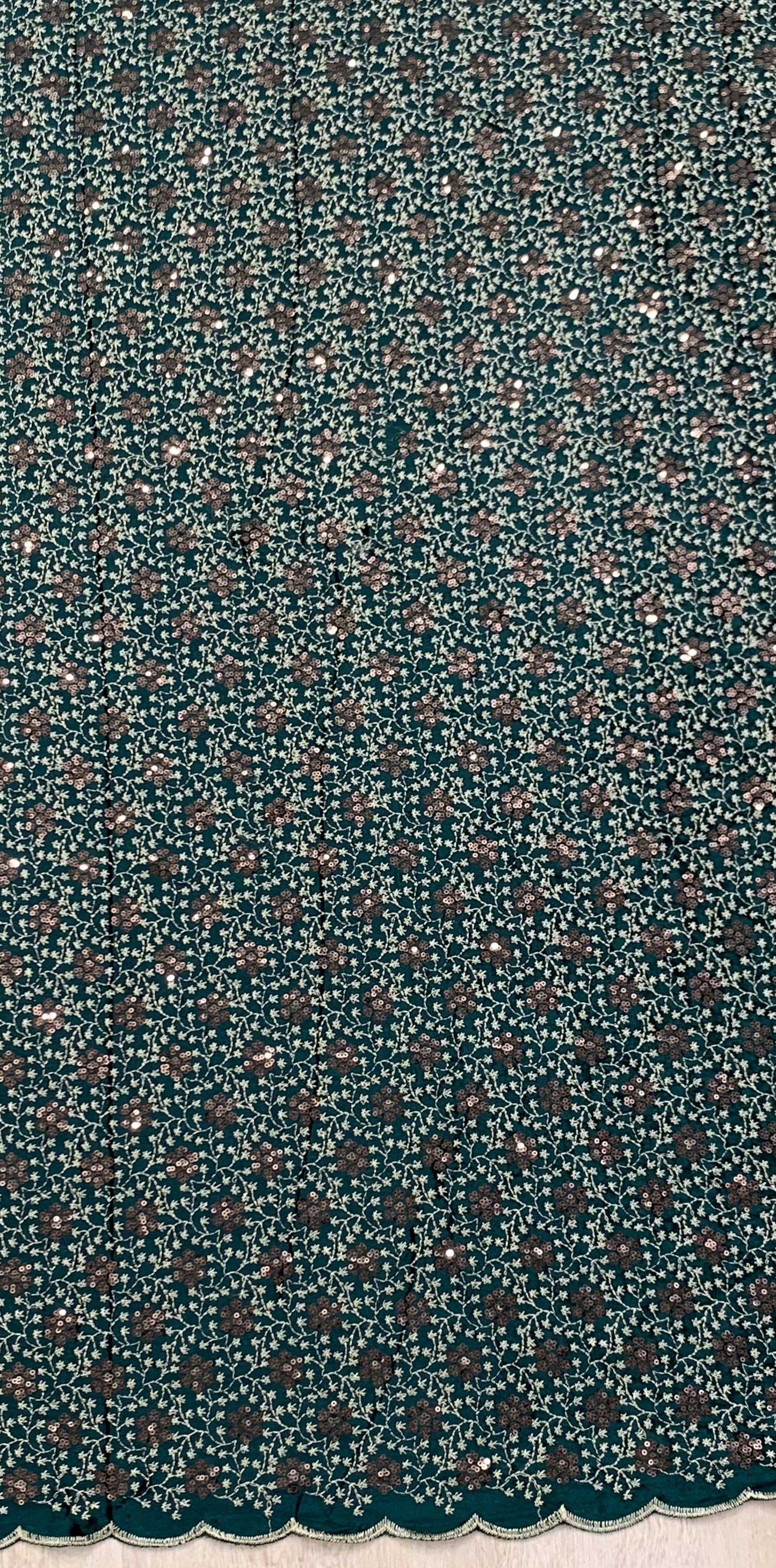Heritage Velvet Embroidery and Sequin Bottle Green Fabric