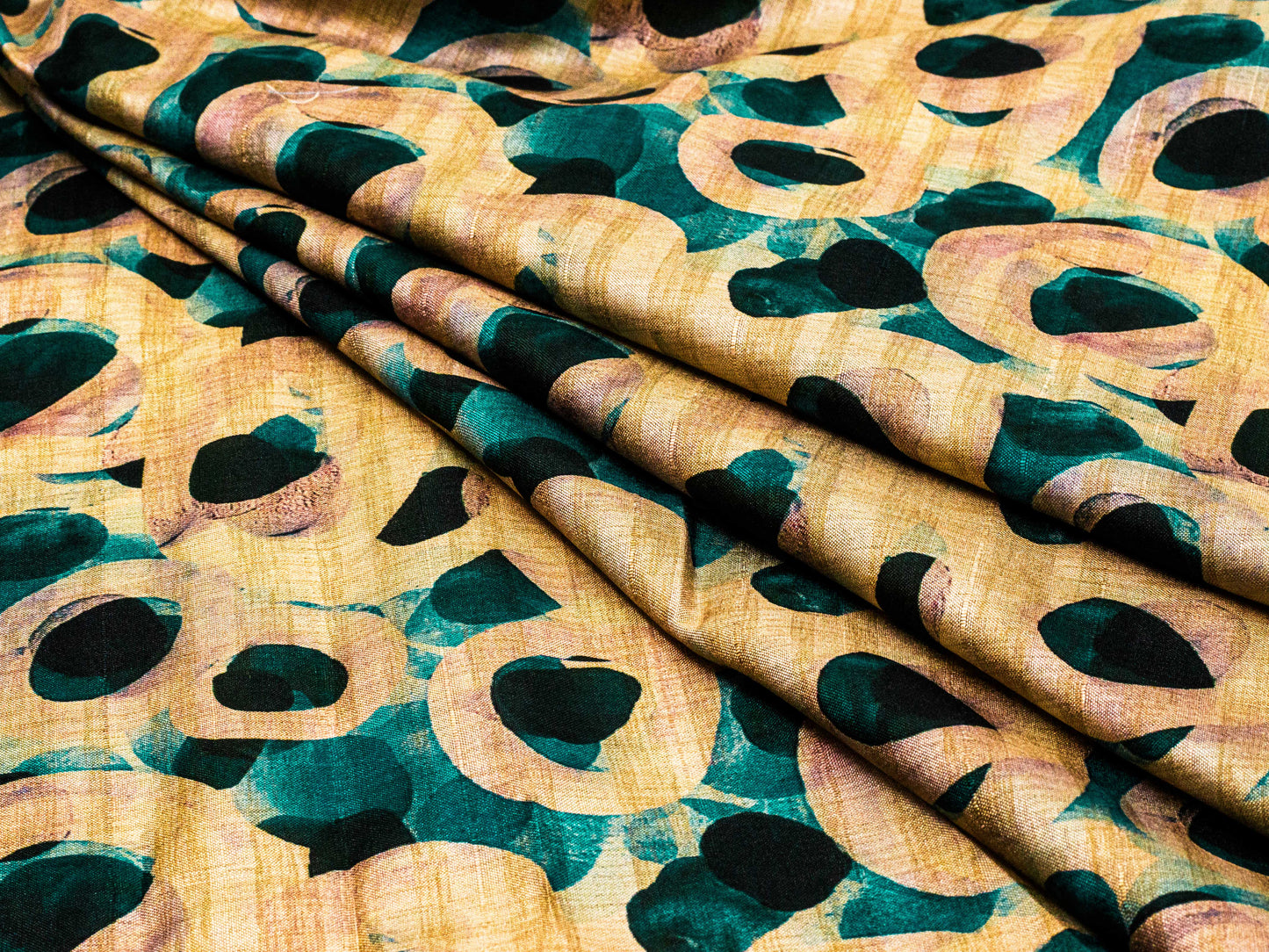 Immitation Raw Silk Abstract Green Fabric