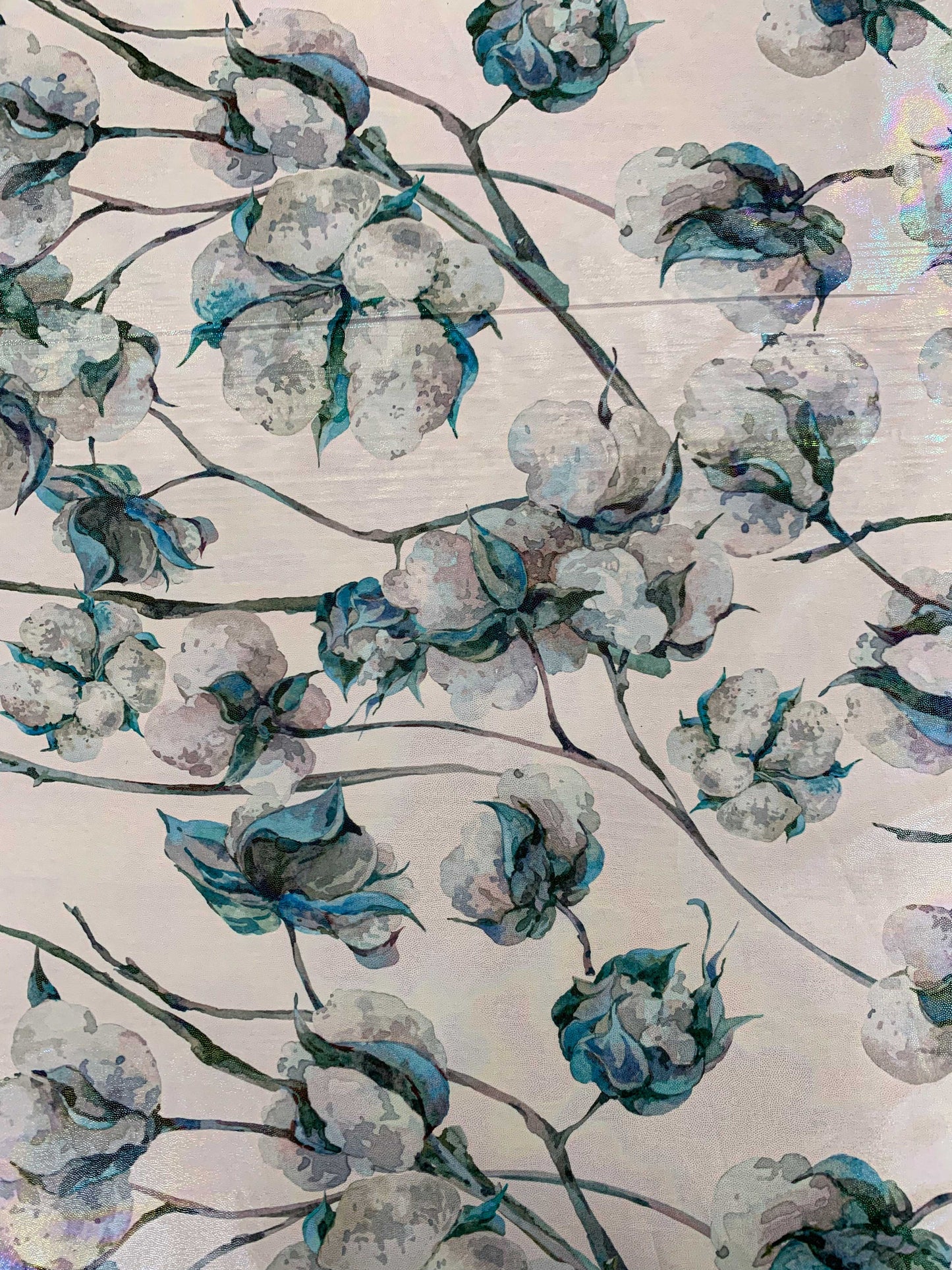 Rainbow Shimmer Floral Teal & Grey Fabric