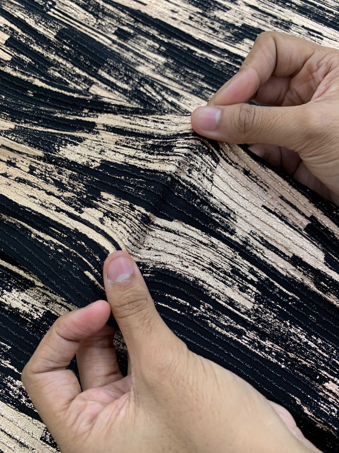 Zia Pleated & Stretchable Gold on Black Fabric