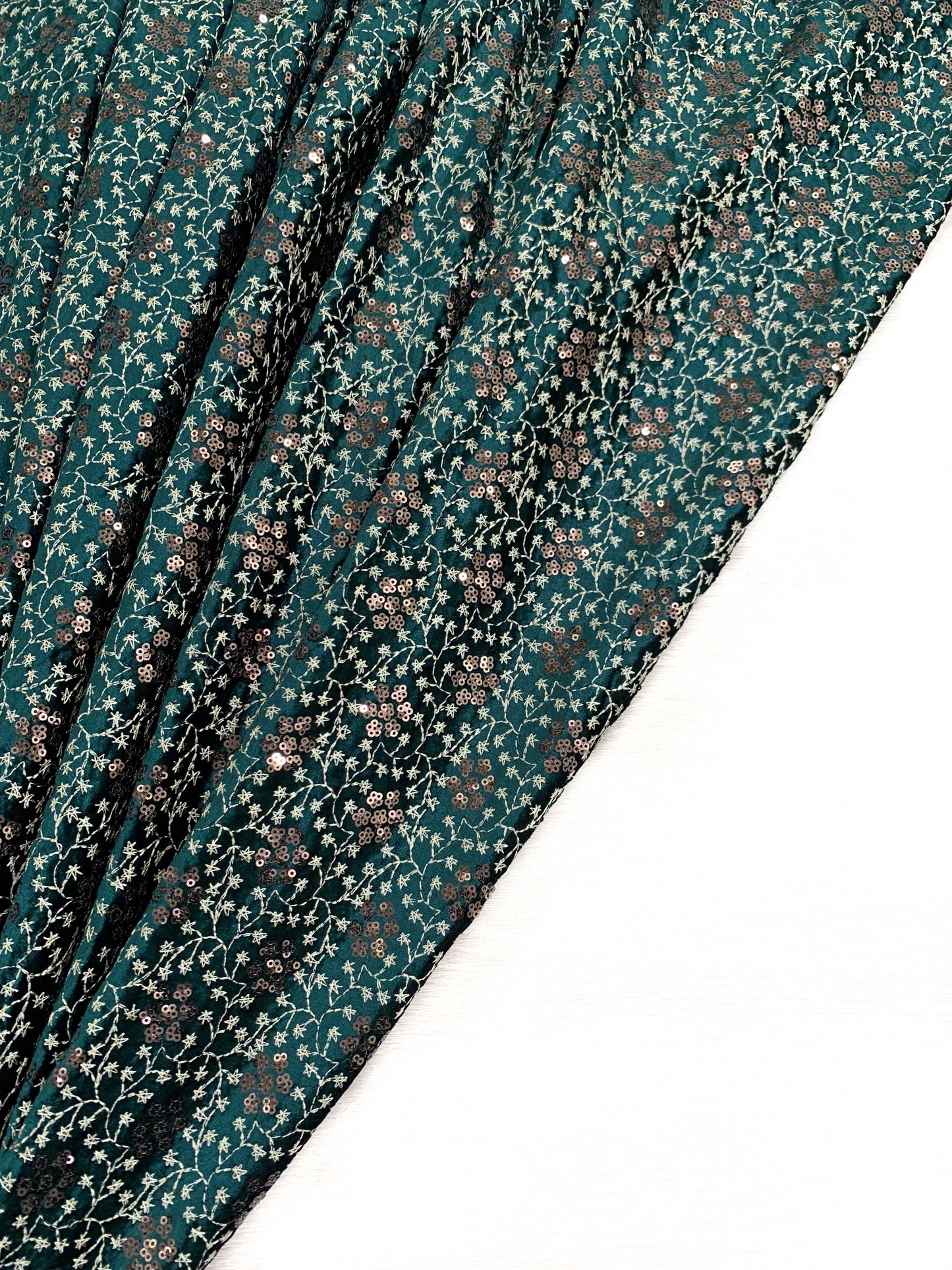 Heritage Velvet Embroidery and Sequin Bottle Green Fabric