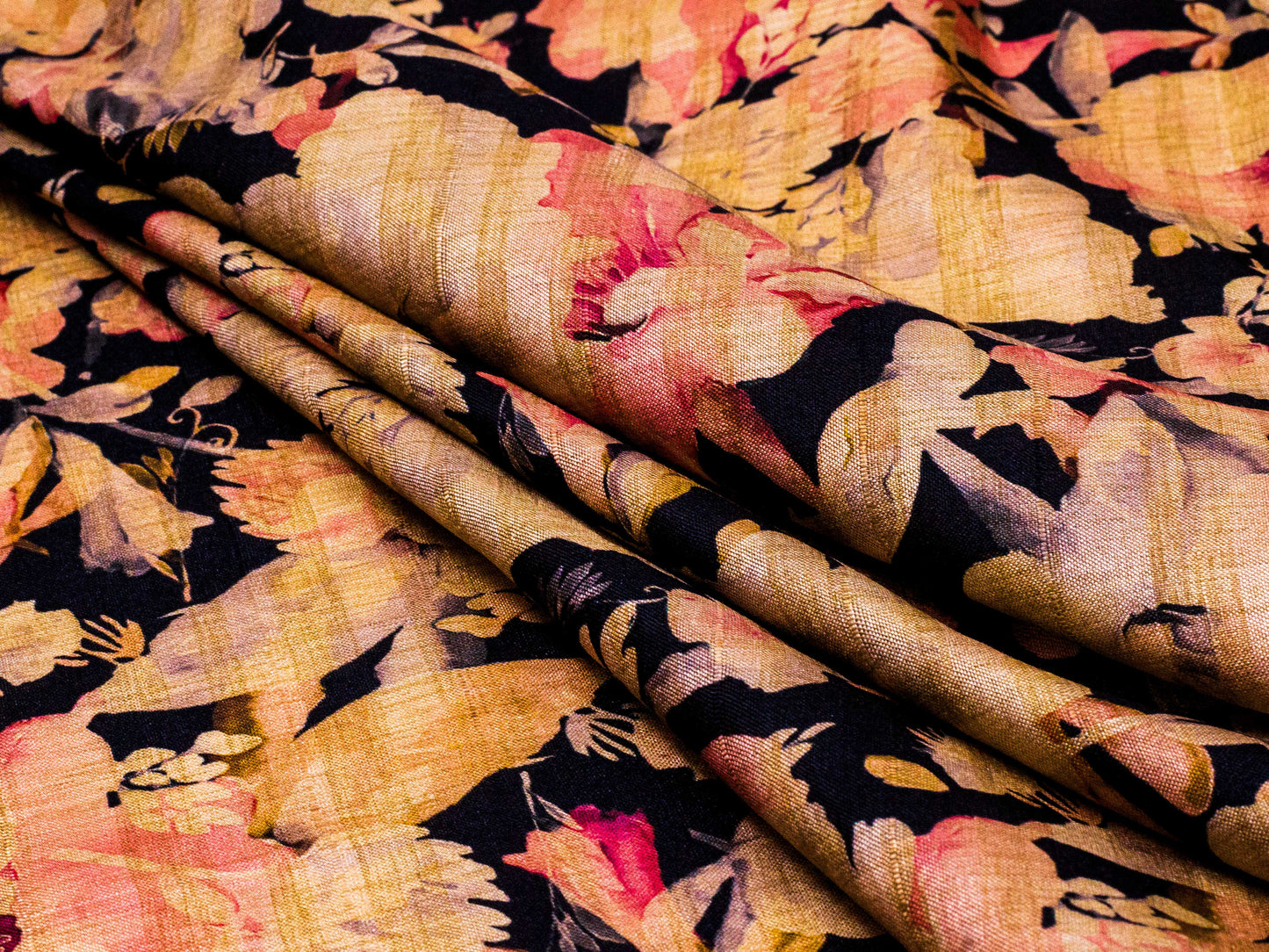 Immitation Raw Silk Floral Beige Fabric