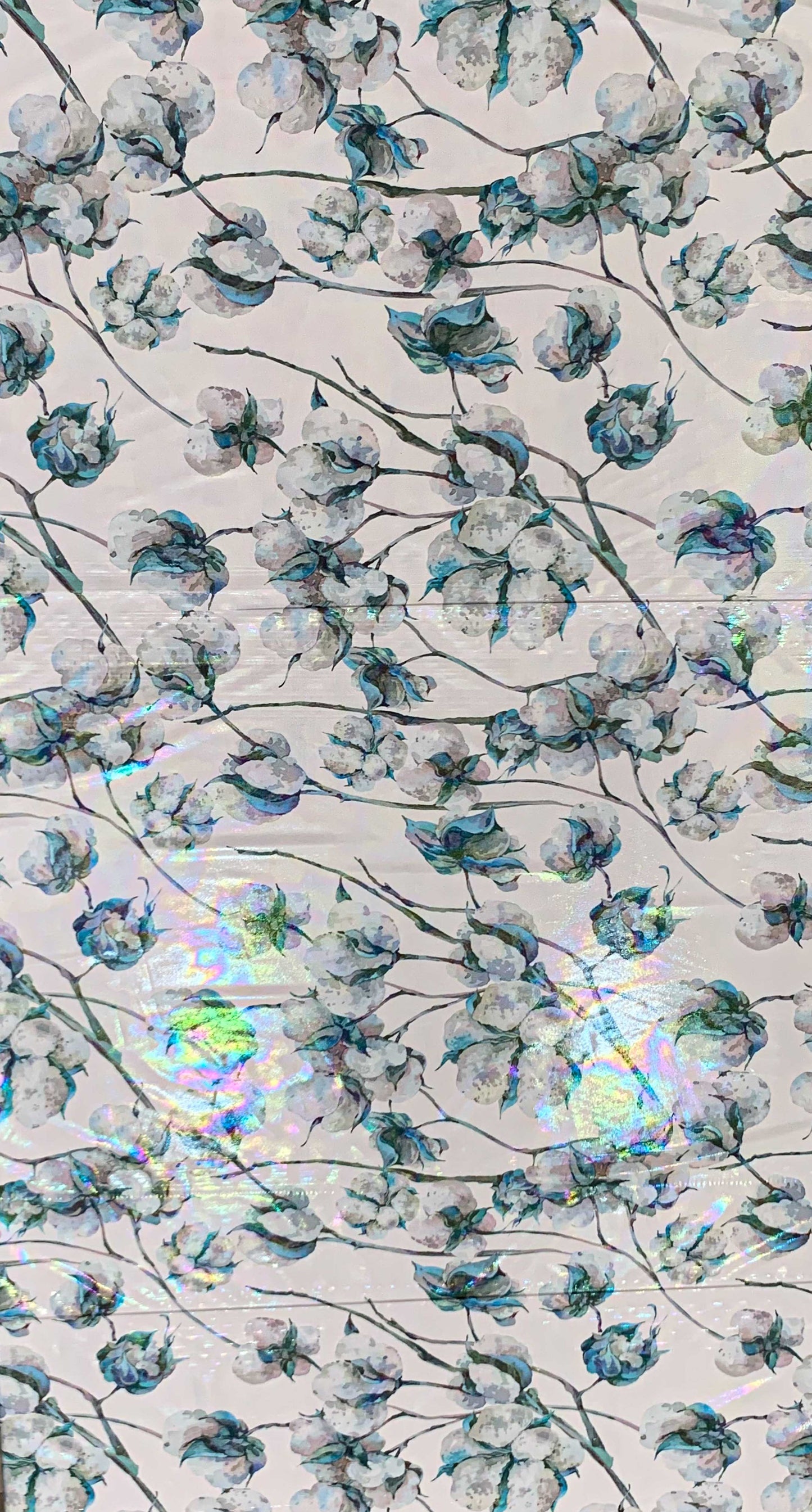 Rainbow Shimmer Floral Teal & Grey Fabric
