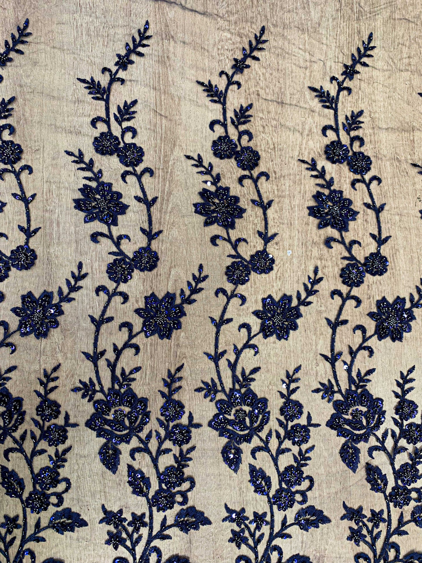 Navy Blue Sequin & Beadwork Heavy Lace Fabric
