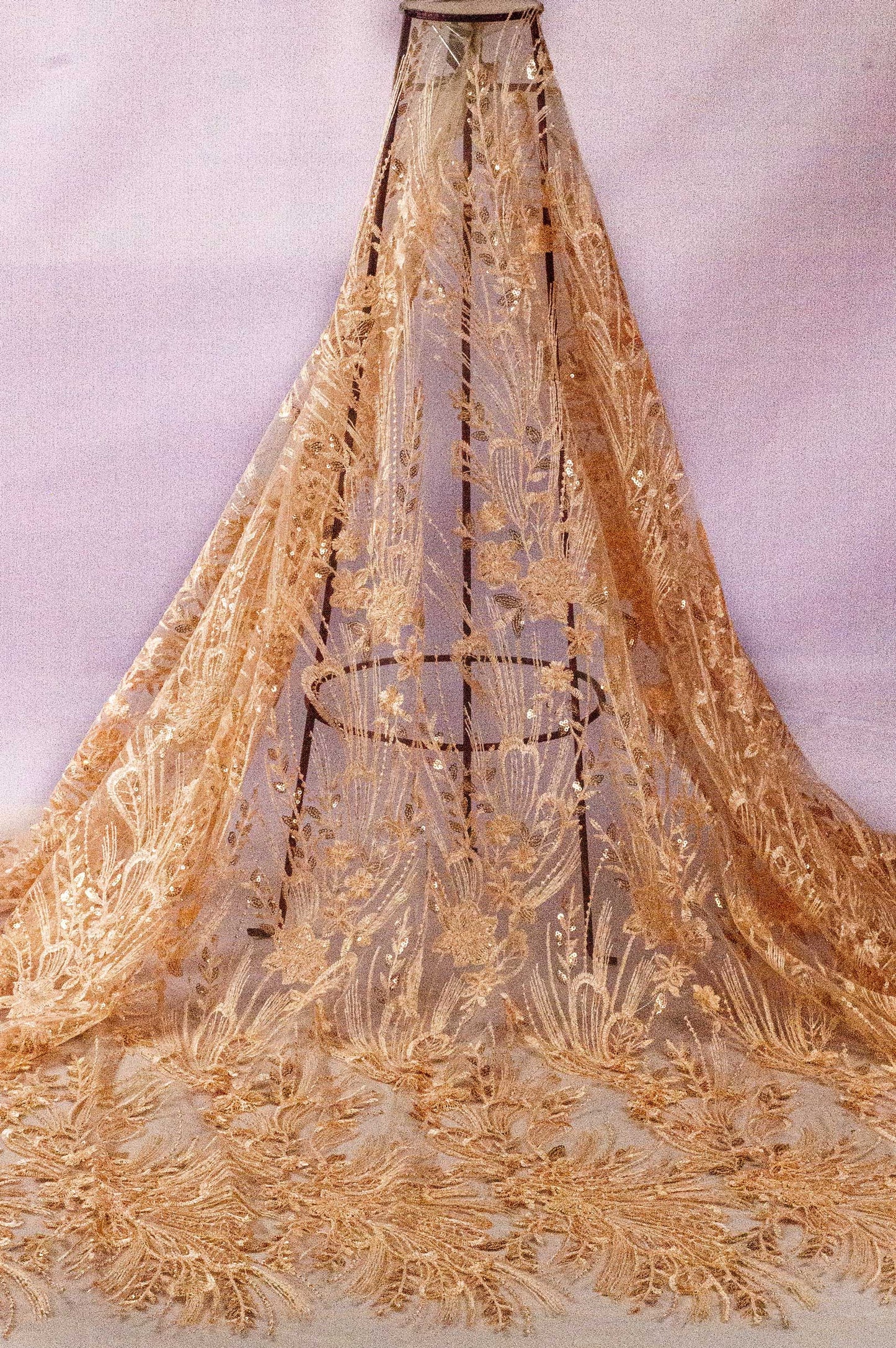 Sapphire Floral Heavy Handwork Net Peach 54" Fabric