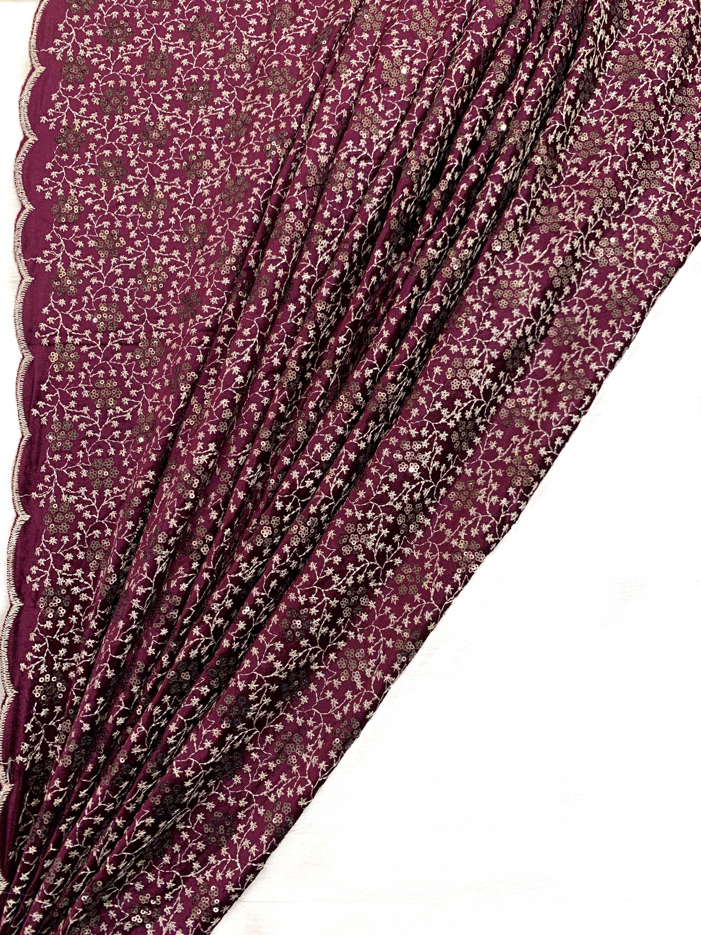 Heritage Velvet Embroidery and Sequin Maroon Fabric