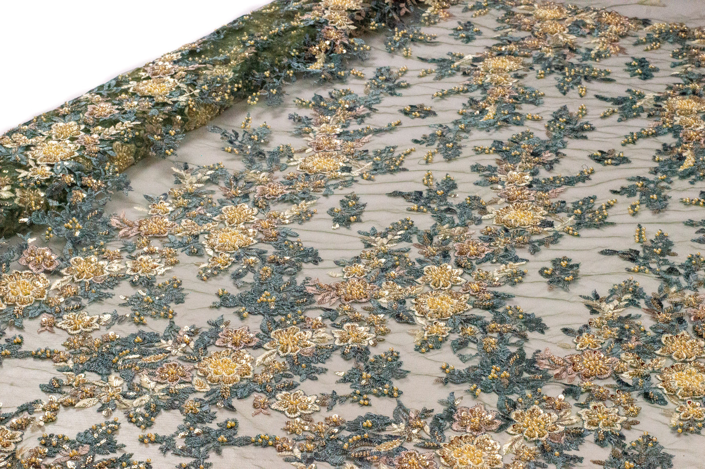 Hyraa Floral Heavy Lace Olive 54"