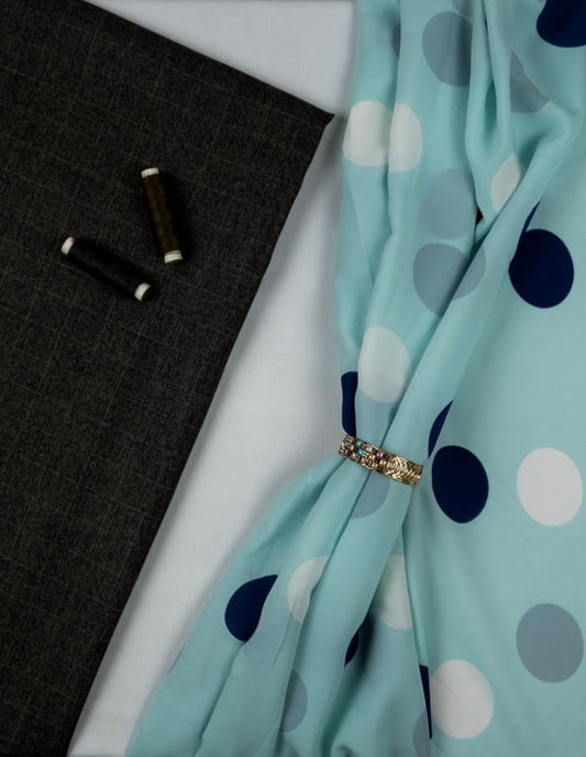 Candy Printes Polka Dotted Blue Fabric