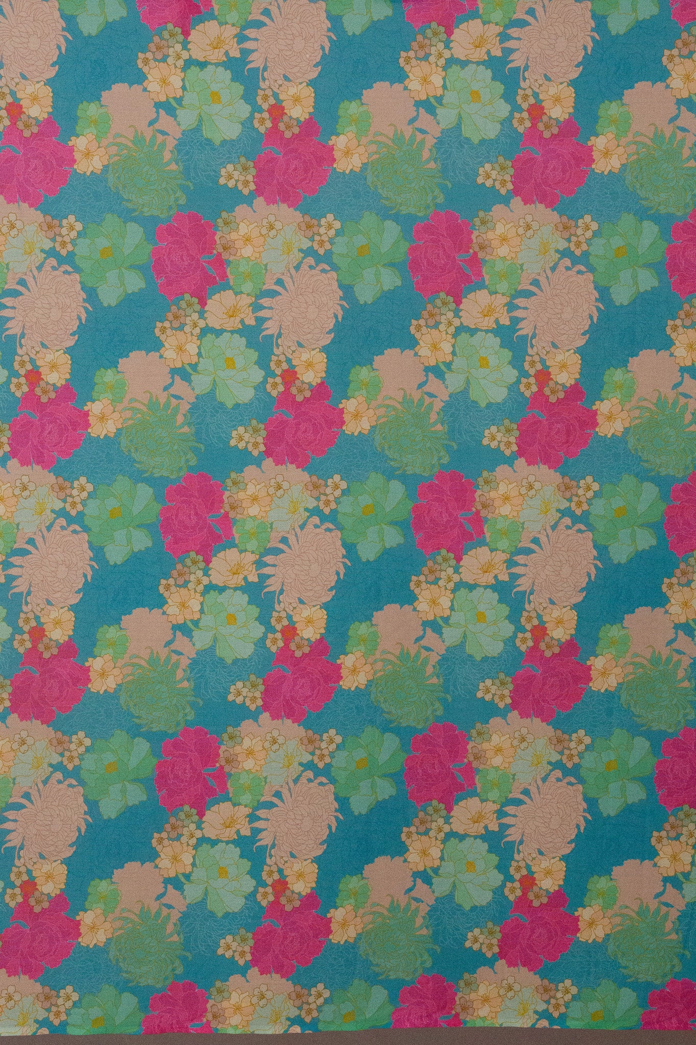 Cotton Viscose Makini Print Turquoise and Pink