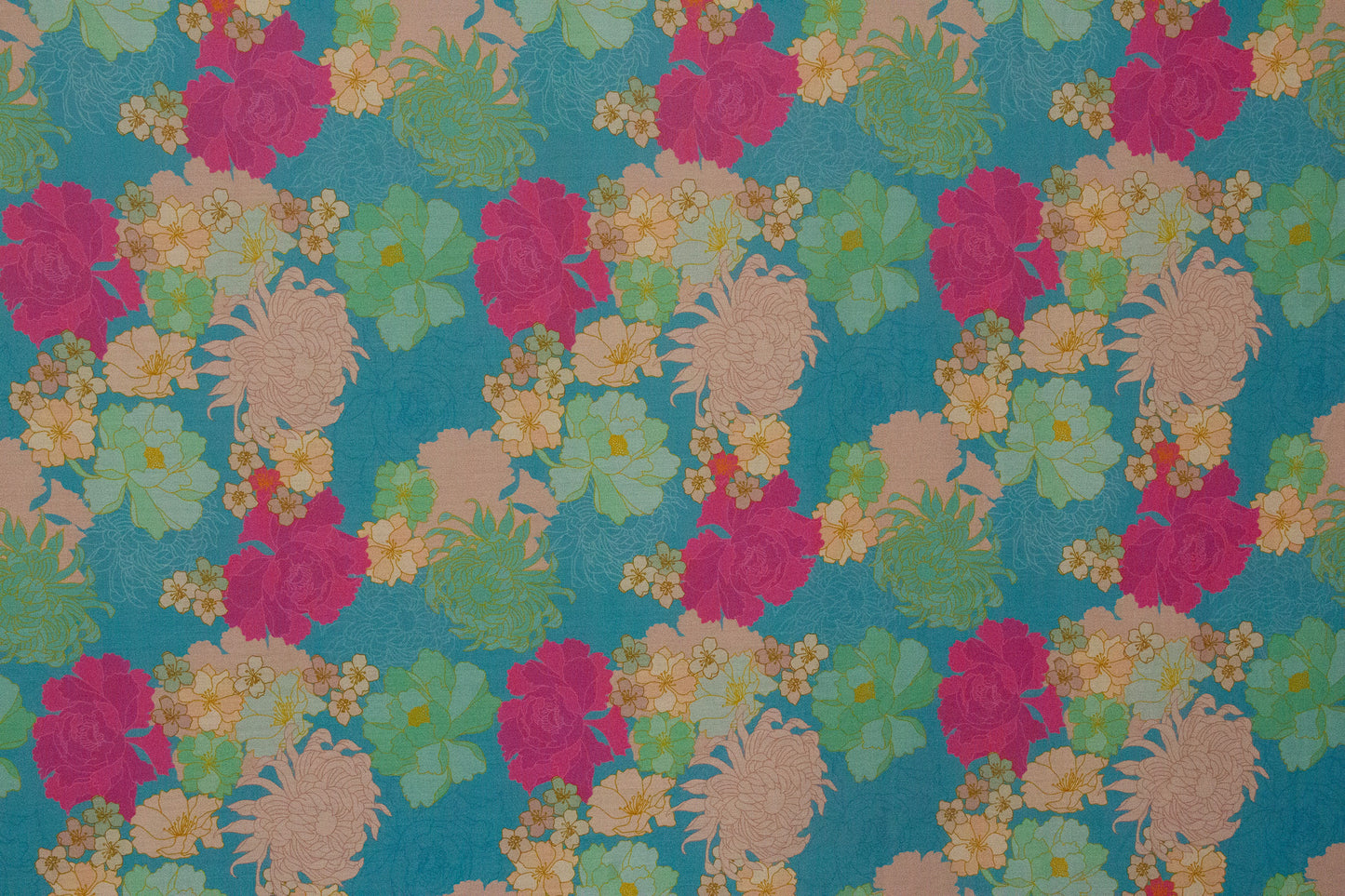 Cotton Viscose Makini Print Turquoise and Pink
