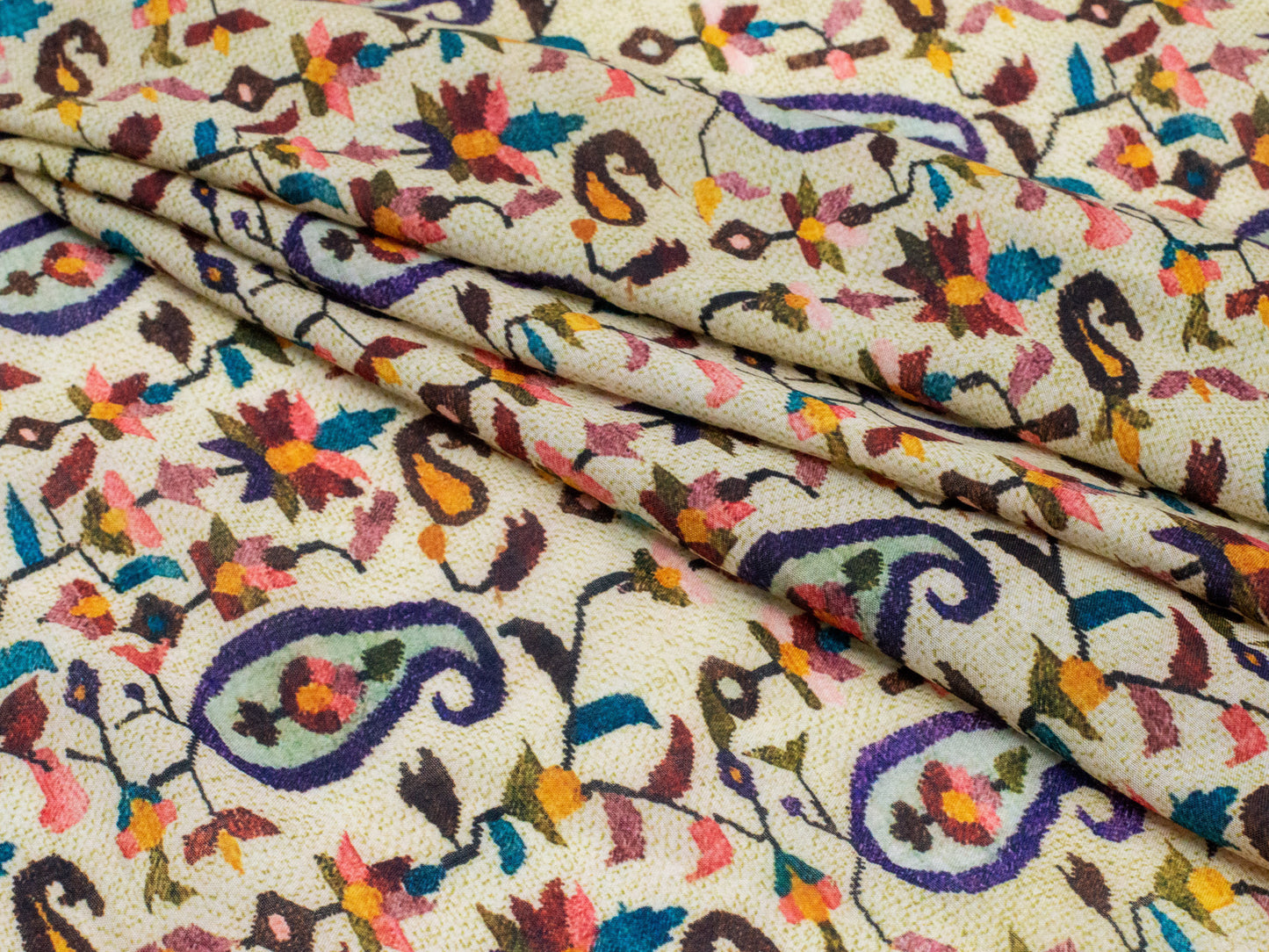Cotton Viscose Kashmiri Print on Beige