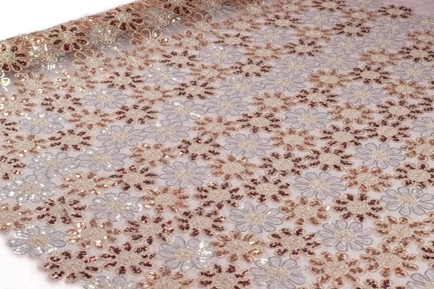 Sequin handwork Net Floral Maroon on Soft Net 54" Fabric