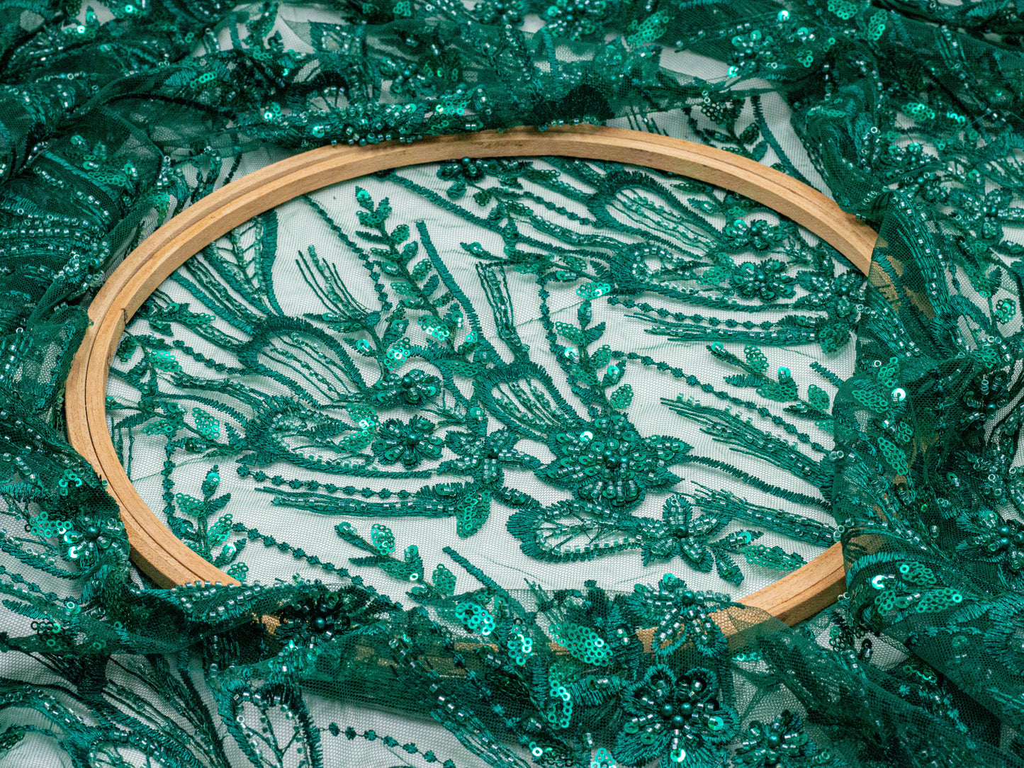 Sapphire Floral Heavy Handwork Net Emerald Green 54" Fabric