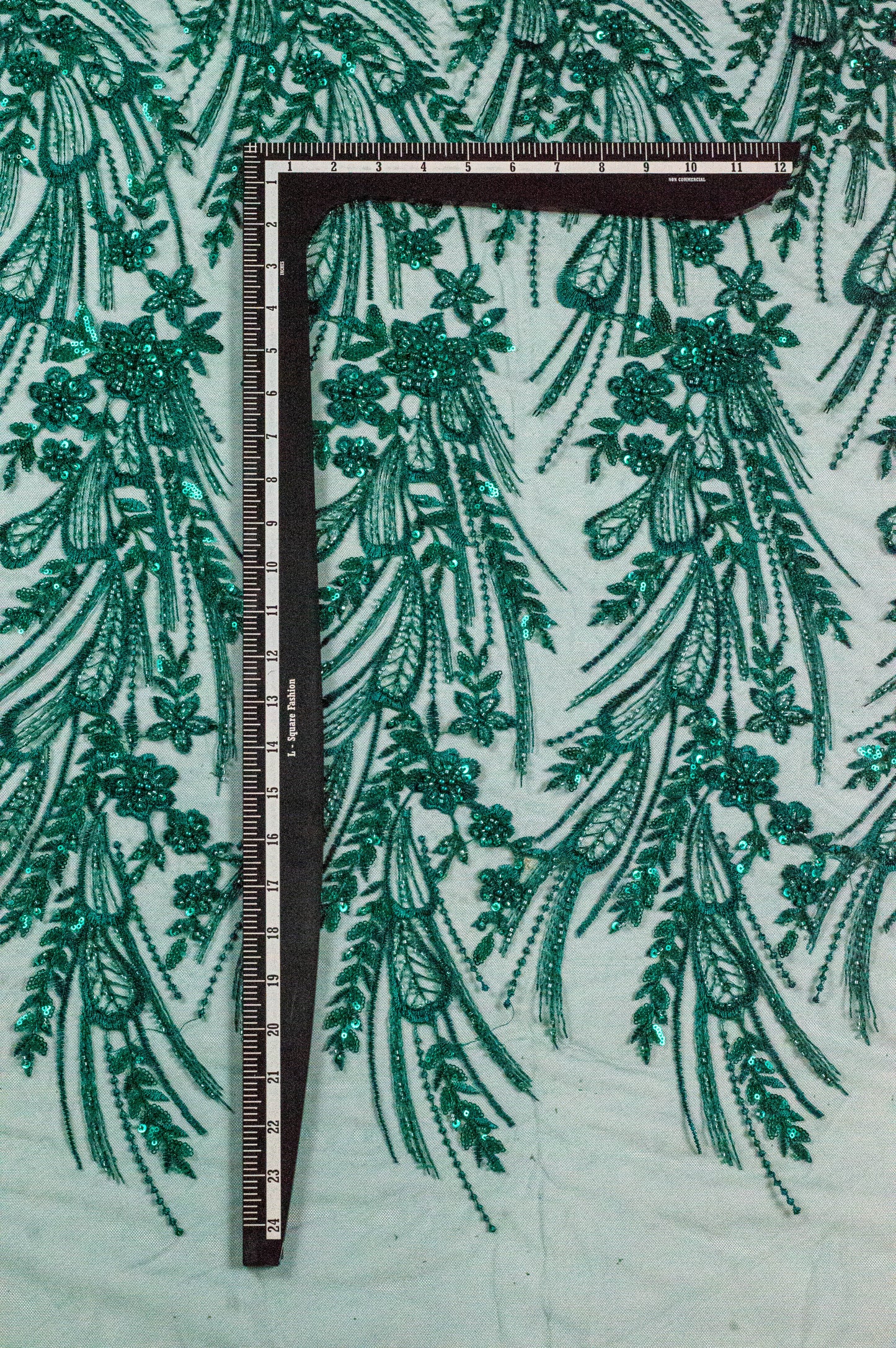 Sapphire Floral Heavy Handwork Net Emerald Green 54" Fabric