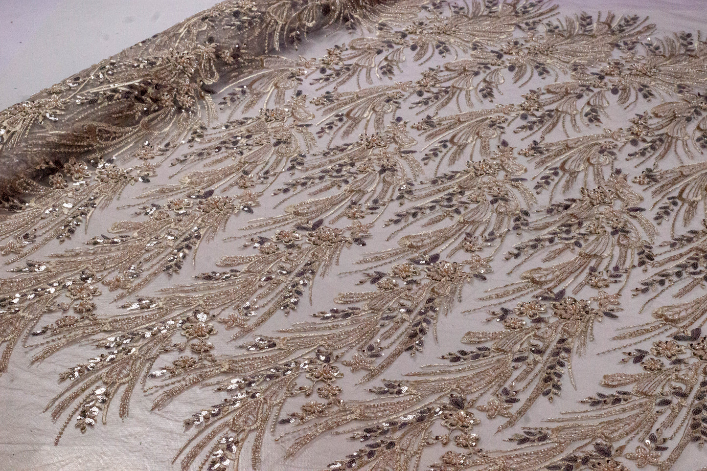 Sapphire Floral Heavy Handwork Net Lilac 54" Fabric