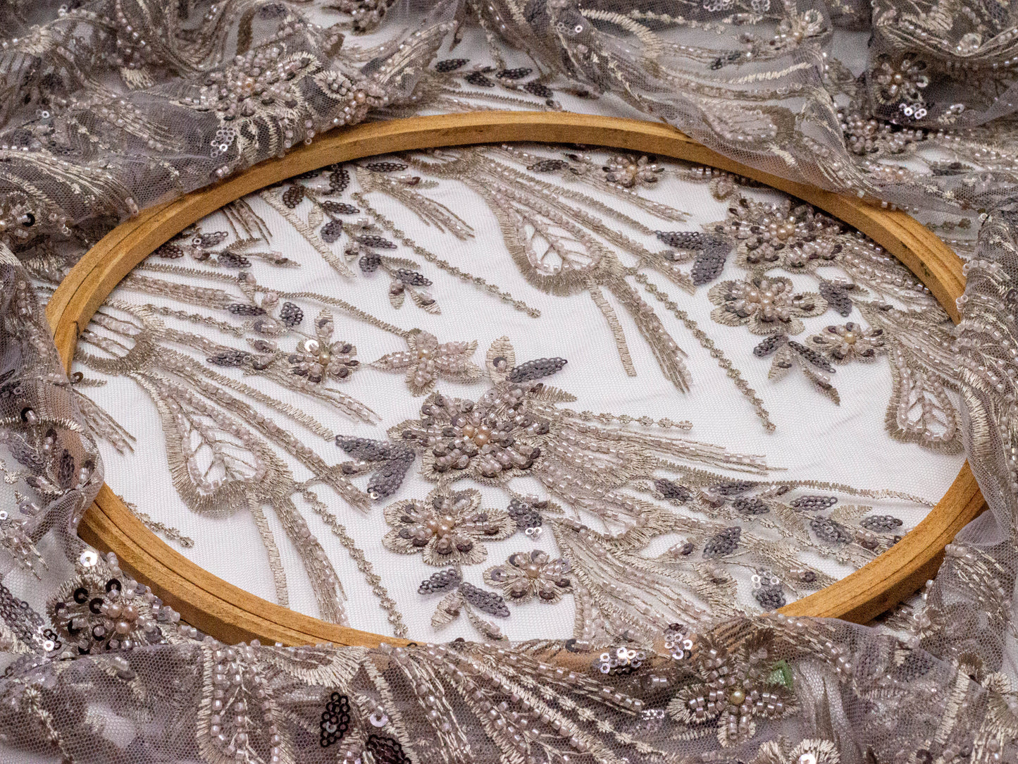 Sapphire Floral Heavy Handwork Net Lilac 54" Fabric