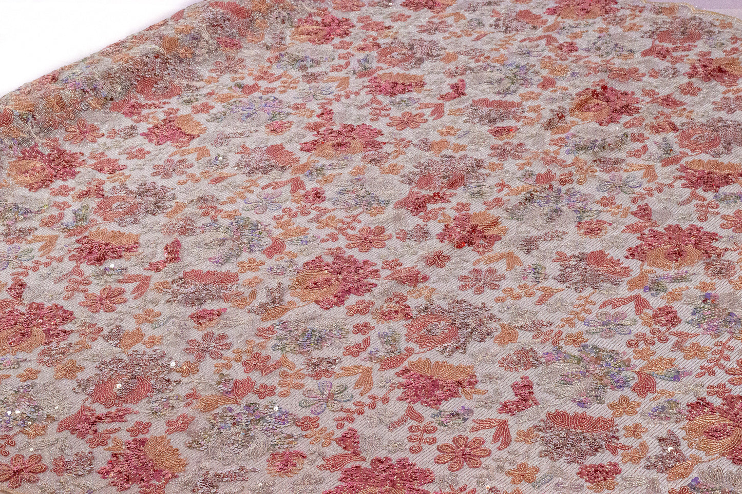 Sequin Handwork Net on Net Silver 54" Fabric