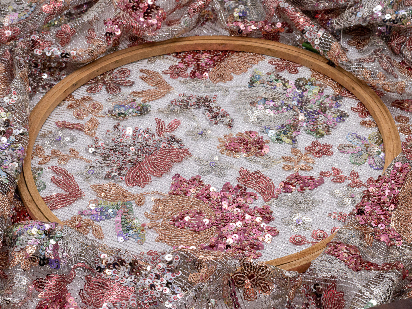 Sequin Handwork Net on Net Silver 54" Fabric