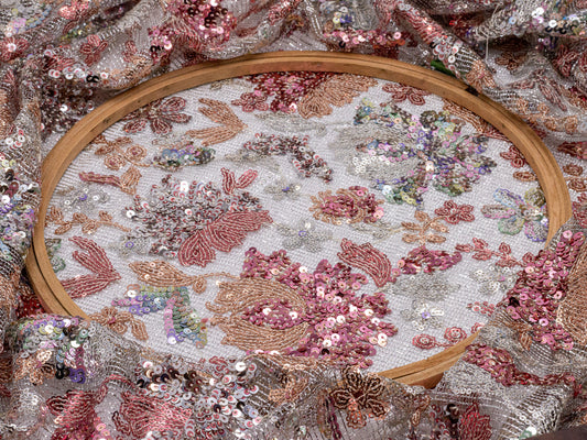 Sequin Handwork Net on Net Silver 54" Fabric