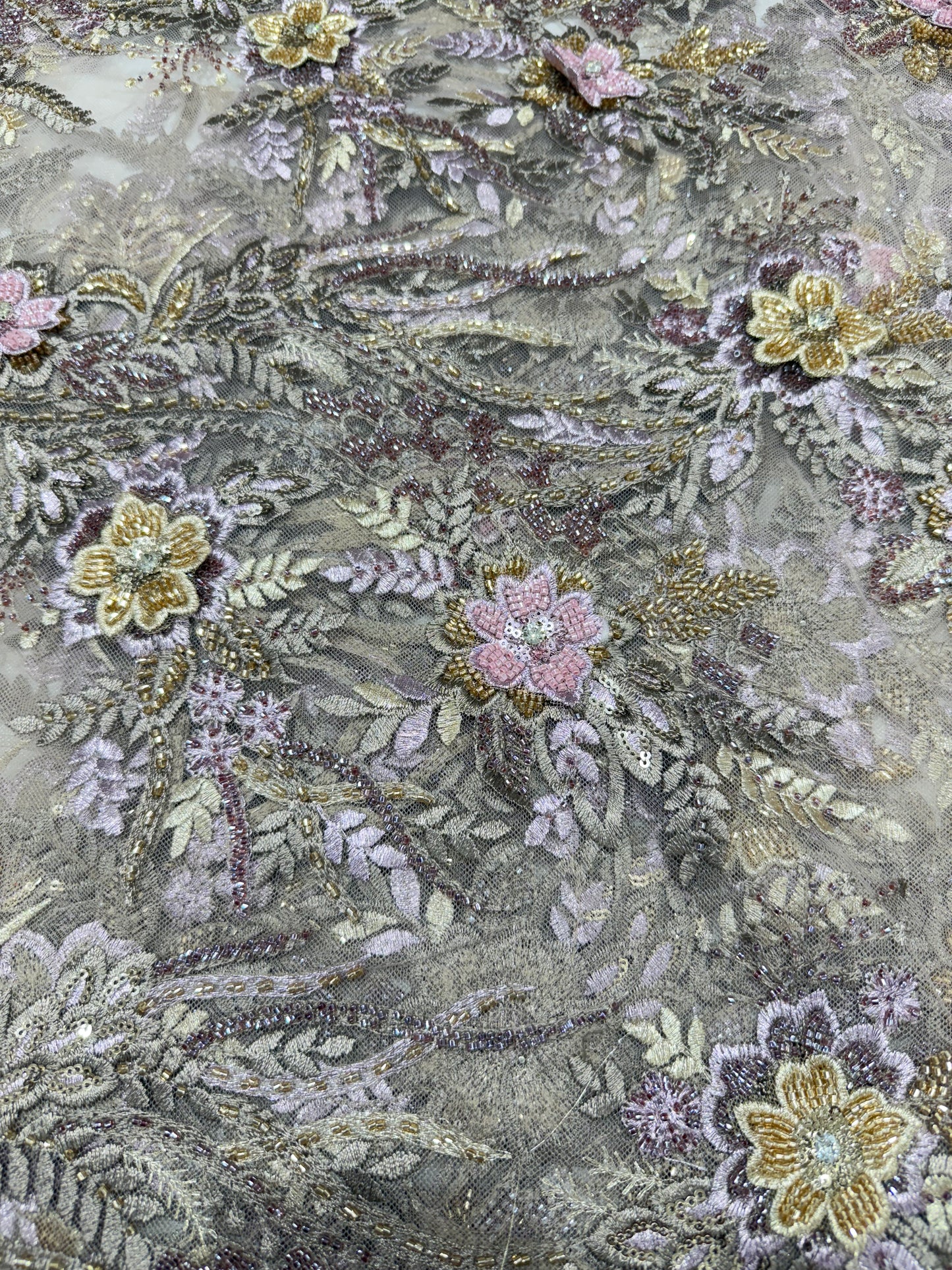 Purple Floral Applique Beaded Lace 56" Fabric