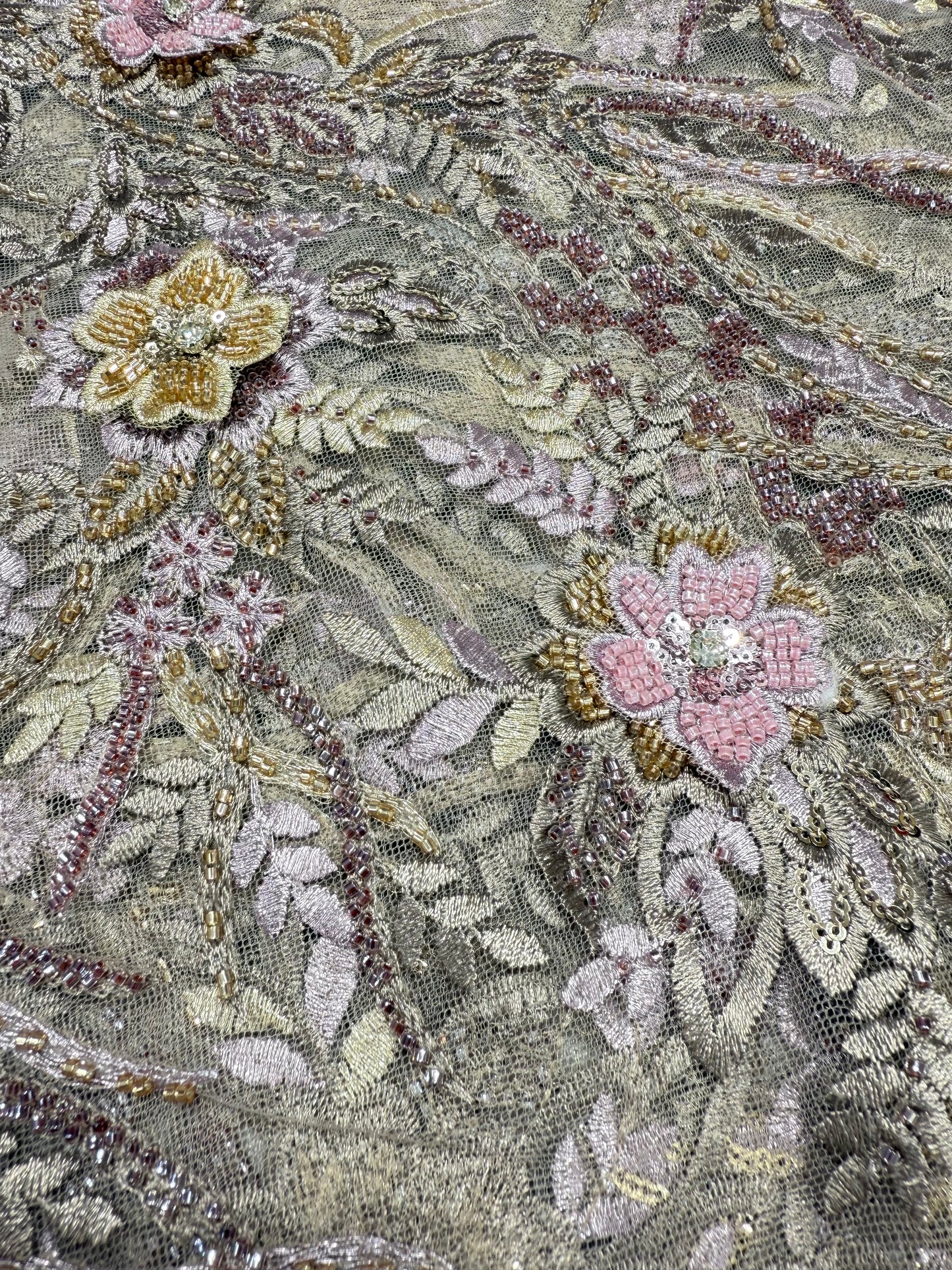 Purple Floral Applique Beaded Lace 56" Fabric