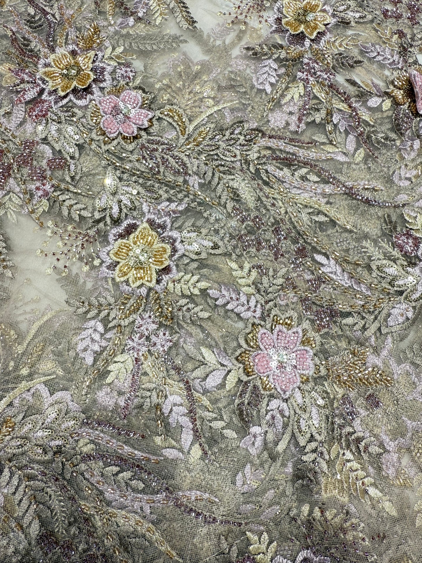 Purple Floral Applique Beaded Lace 56" Fabric