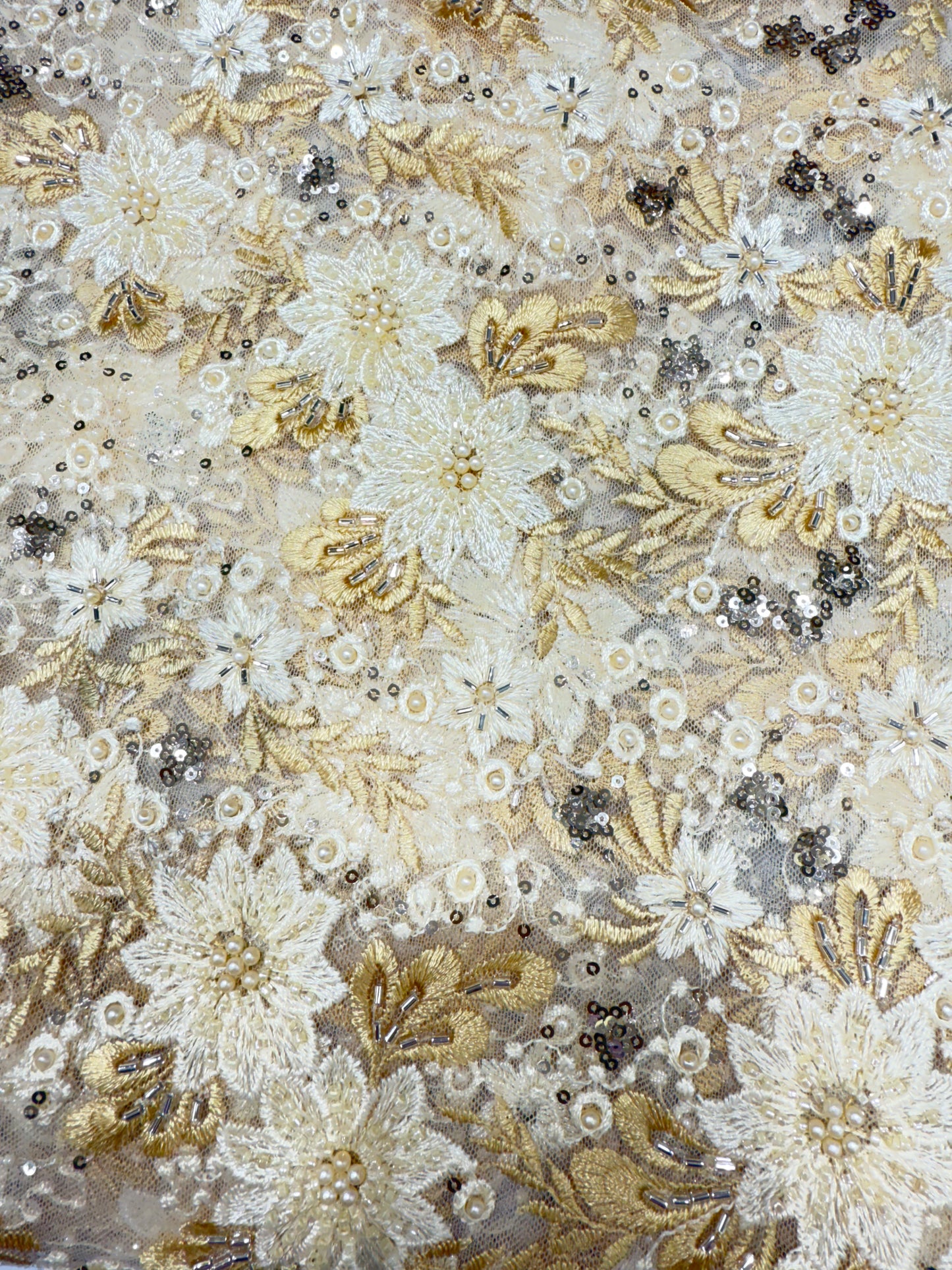 Golden Sequin finish Applique Lace 56" Fabric