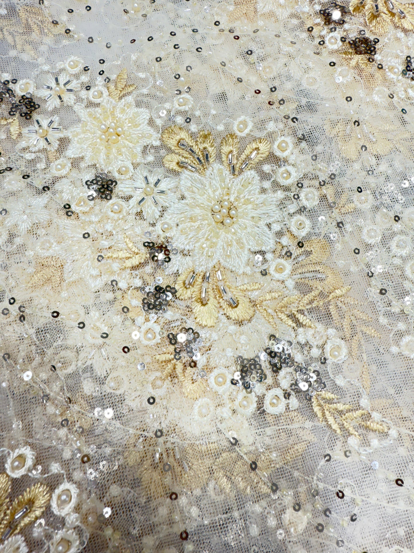 Golden Sequin finish Applique Lace 56" Fabric