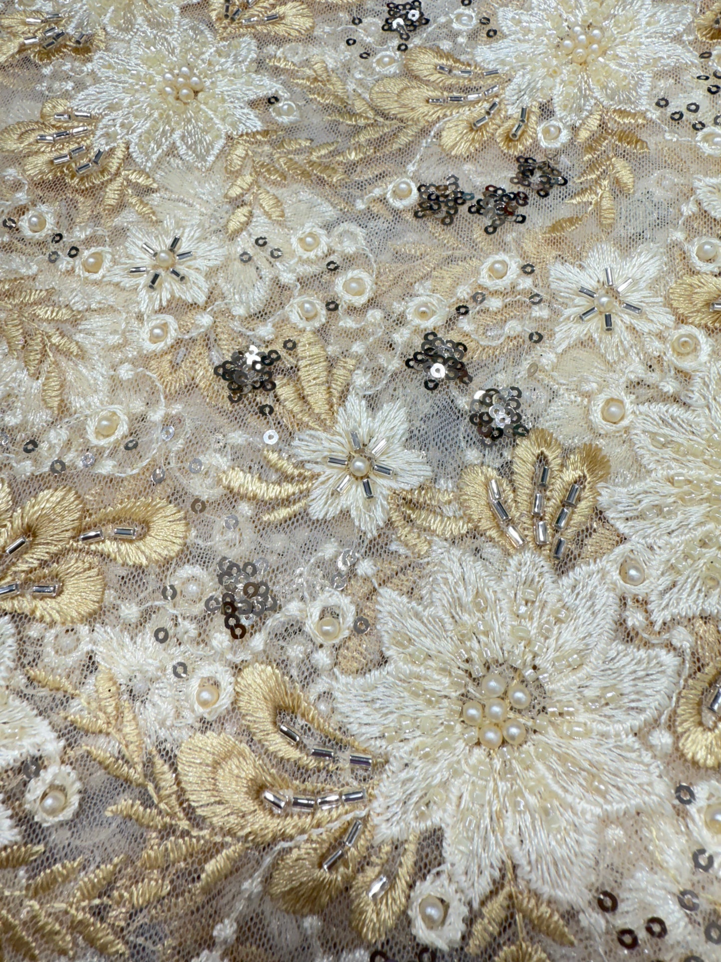 Golden Sequin finish Applique Lace 56" Fabric