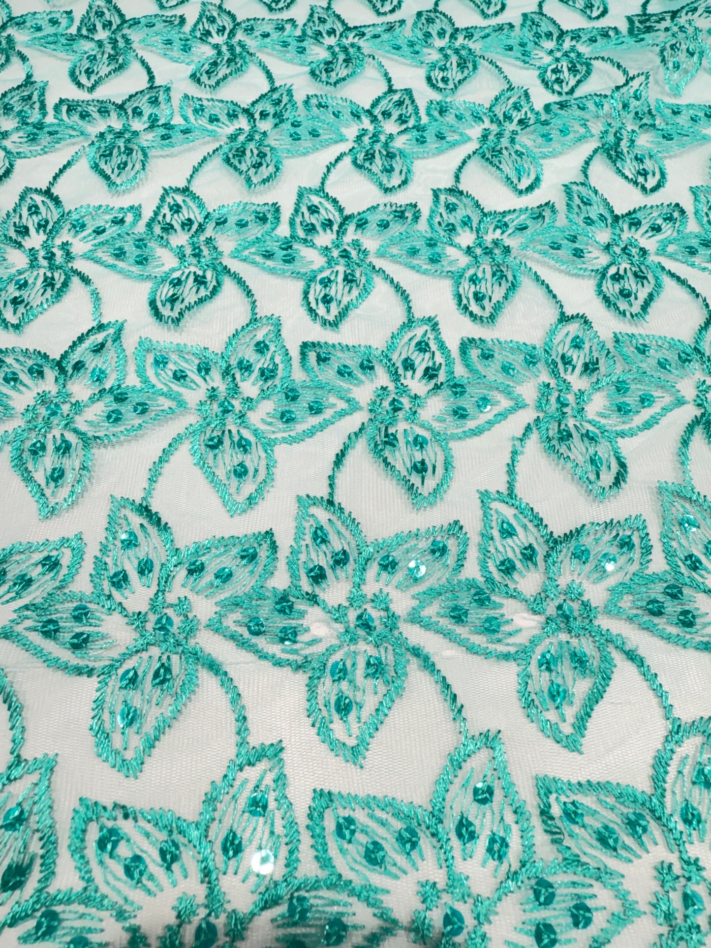 Cyan Green Embroidery Floral Lace 56" Fabric