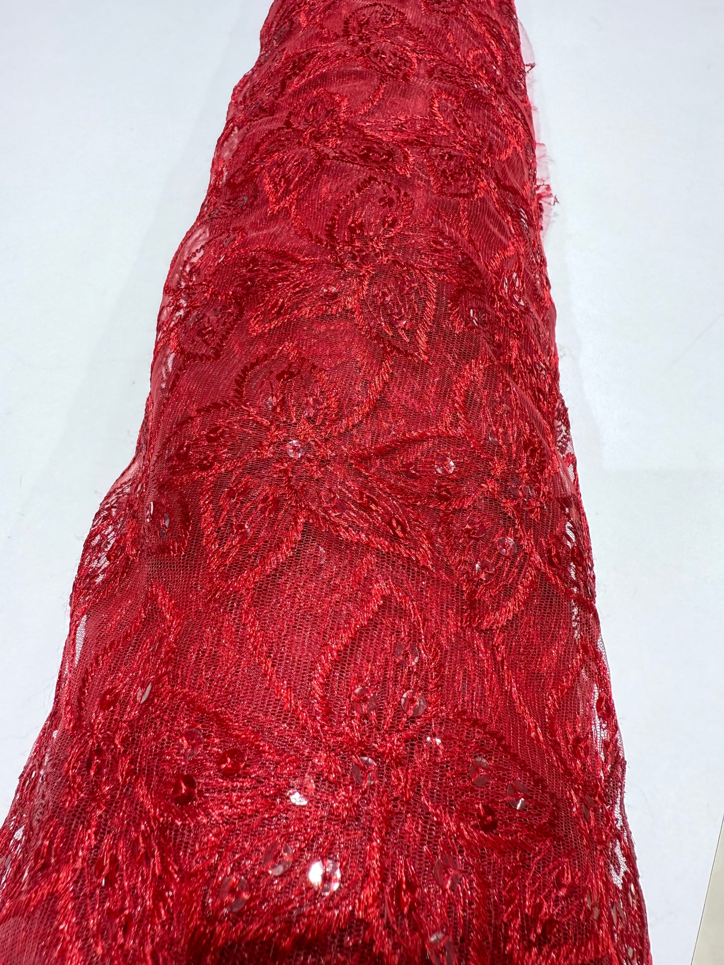 Red Embroidery Floral Lace 56" Fabric