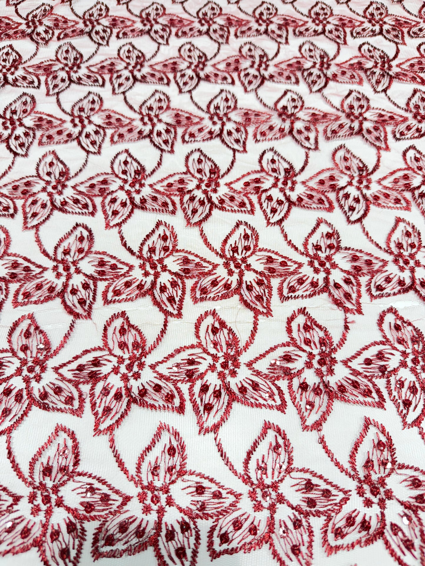 Red Embroidery Floral Lace 56" Fabric