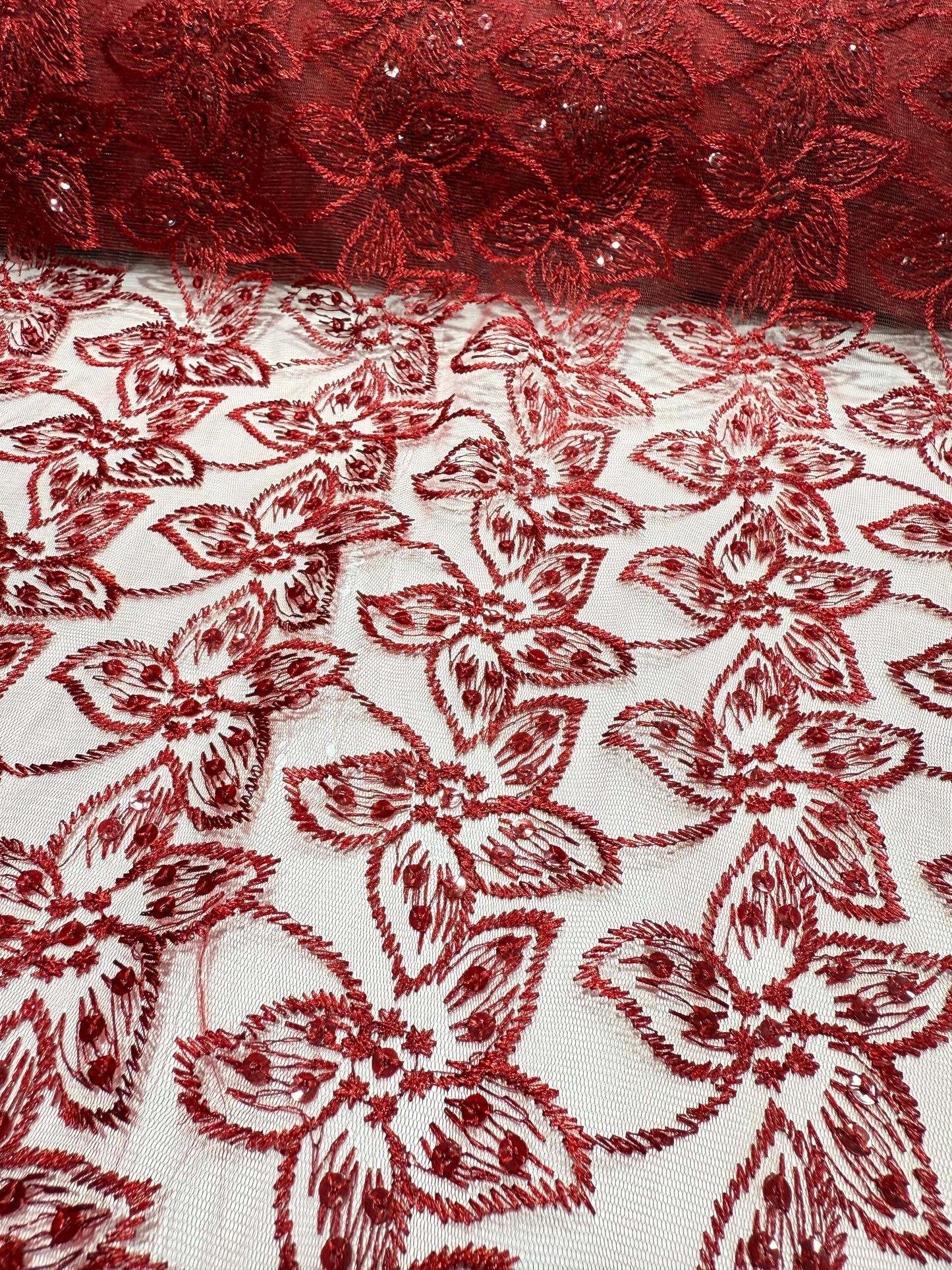 Red Embroidery Floral Lace 56" Fabric