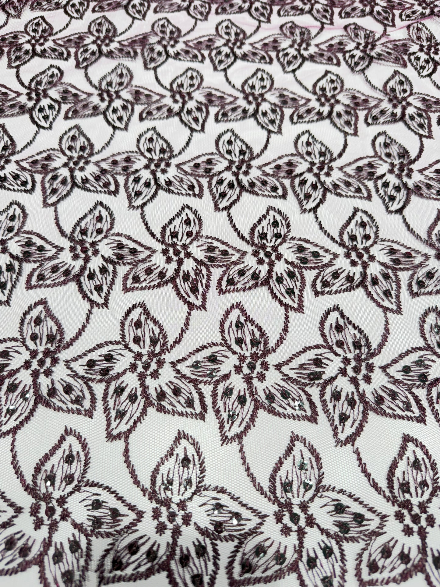 Wine Embroidery Floral Lace 56" Fabric