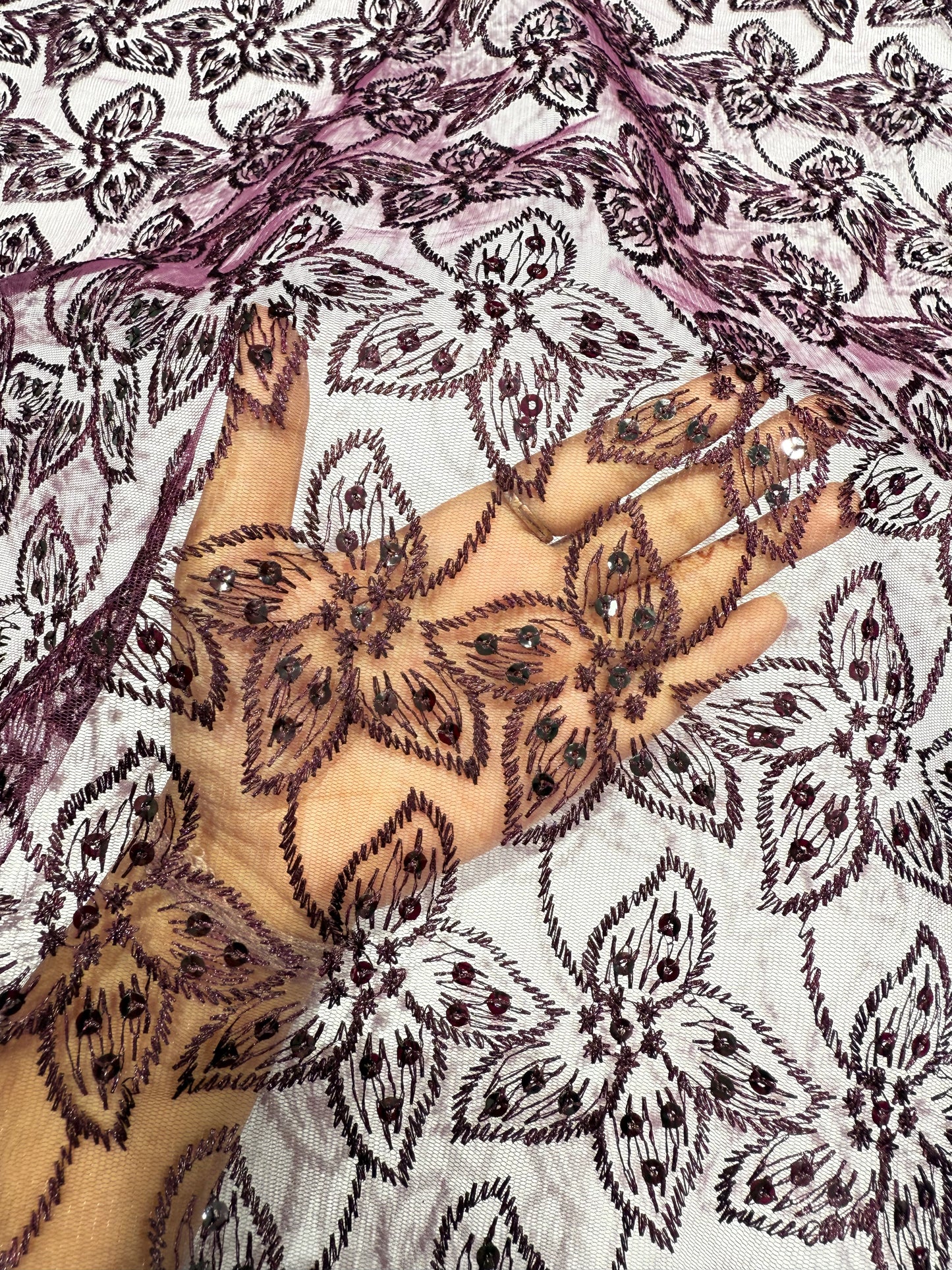 Wine Embroidery Floral Lace 56" Fabric